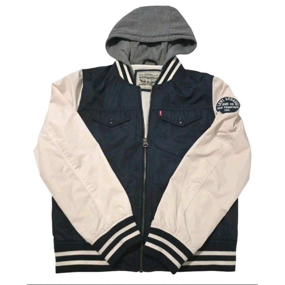Levi's Men's Color Block Varsity Bomber Jacket Size Small Navy And White